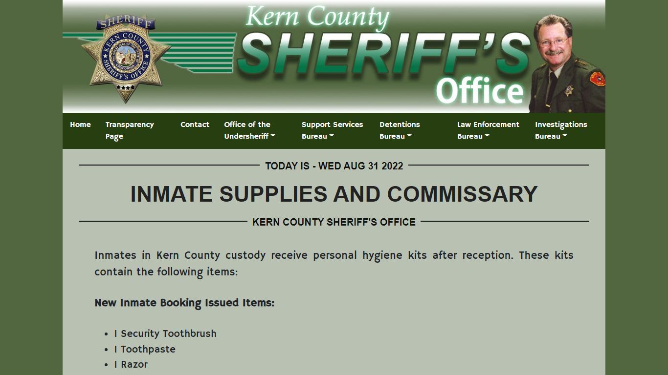 Inmate Supplies and Commissary - KCSO